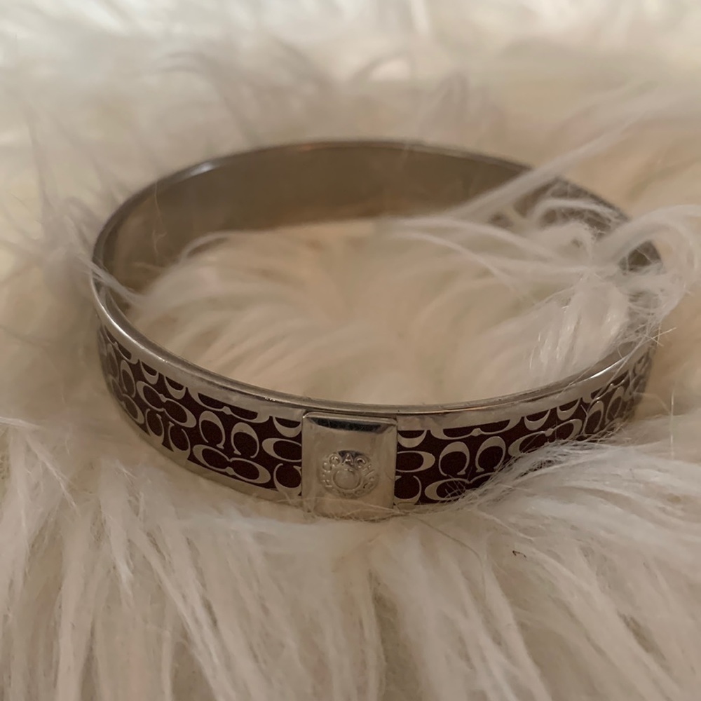 Coach Bangle Bracelet - Silver and Maroon